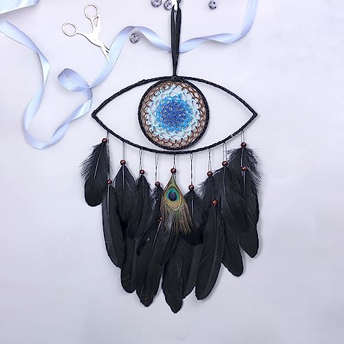 Evil Eye Dream Catchers, Black Dream Catchers for Bedroom Perfect Handmade Hanging Ornament Wall