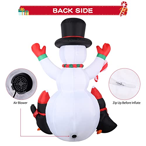 6FT Christmas Inflatables Snowman & Penguins w/ Colorful Rotating Lights