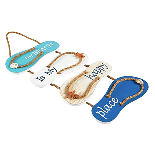 The Beach is My Happy Place Themed Flip Flop Wall Sign, Decor (8.5 x 20 In)