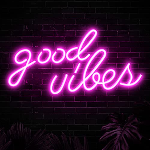 Pink “Good Vibes” Led Neon Wall Sign Decor (16.1 x 8.3 inch)