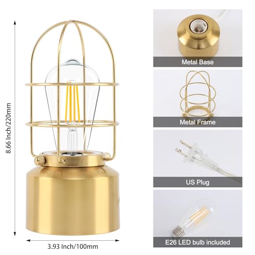 𝗦𝗺𝗮𝗹𝗹 𝗧𝗼𝘂𝗰𝗵 𝗚𝗼𝗹𝗱 𝗧𝗮𝗯𝗹𝗲 𝗟𝗮𝗺𝗽 for Small Spaces 3 Way Dimmable Industrial Bedside Lamp