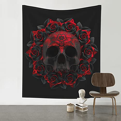 Skull Rose Floral Tapestry Wall Hanging for Home Bedroom Living Room Dorm Aesthetic