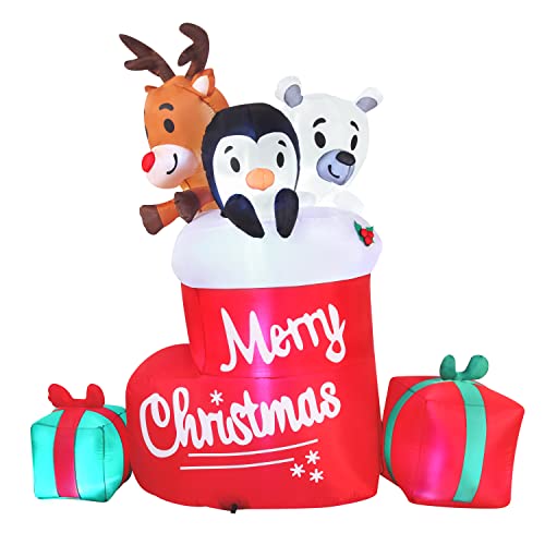 6 FT Tall Christmas Inflatable Merry Christmas Stocking w/ Build-in LEDs