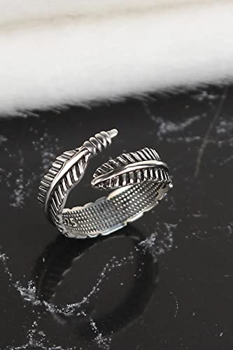 Sterling Silver Adjustable Feather Ring Vintage Statement Leaf Ring Unisex Ring