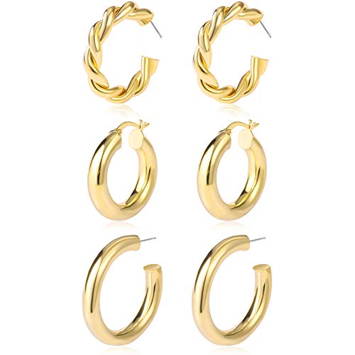 6 Pairs Gold Chunky Hoop Earrings Set for Women Hypoallergenic