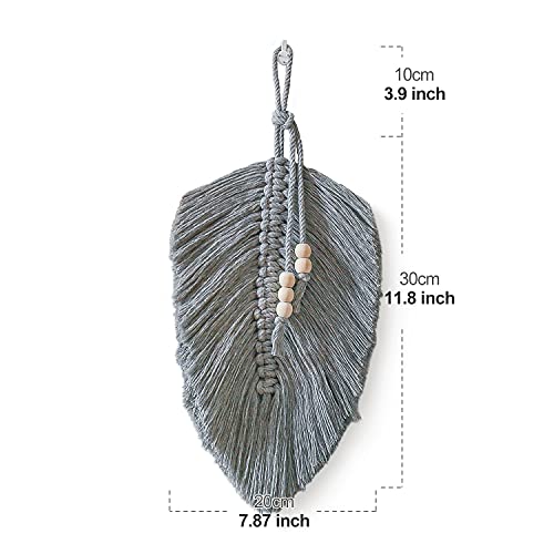 Cotton Macrame Feather Leaf w/  Wooden Beads Wall Decoration