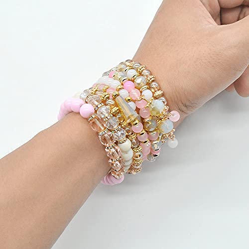 6 Sets Stackable Stretch Bracelets Multi-color Bohemian Bracelet Sets for Women