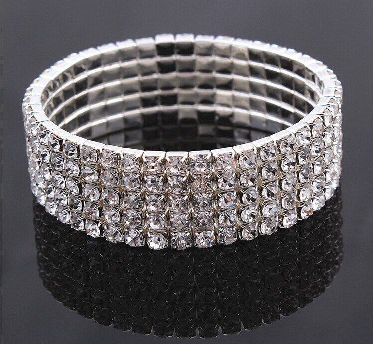 Silver Crystal Tennis Bracelets for Women Five Layers