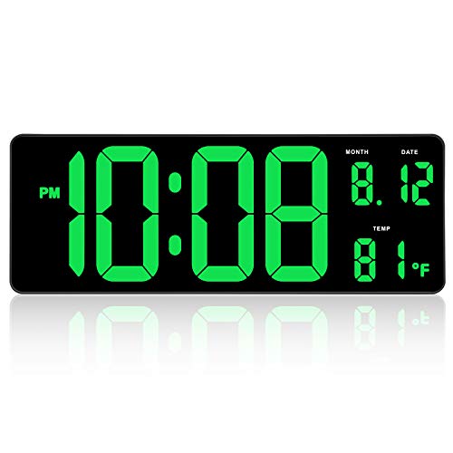 14.5" Large Digital Wall Clock w/ Jumbo LED Number Display, Auto DST, Date, Indoor Temperature