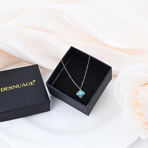 Diamond Turquoise Necklace for Women 925 Sterling Silver Necklace December Birthstone Pendant Handmade