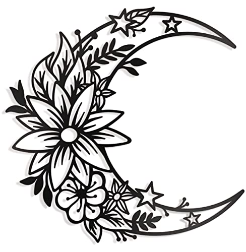 Black Boho Large Floral Moon & Star Phase Wall Decoration