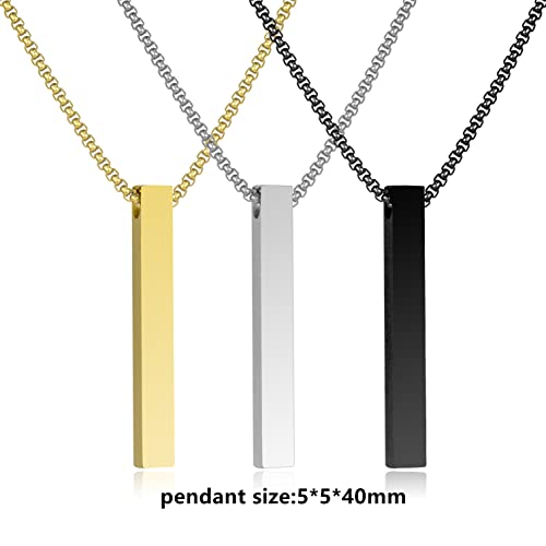 Bar Pendant Necklace for Men Stainless Steel 22inch