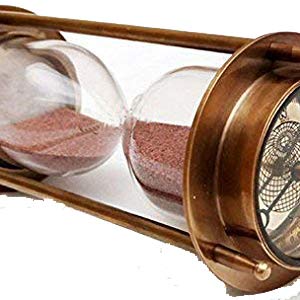 7" Nautical Brass Sand Timer Hourglass w/ Maritime Brass Compass Table Decoation