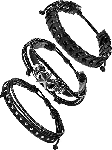 3 Pieces Leather Studded Punk Bracelet for Men/Women