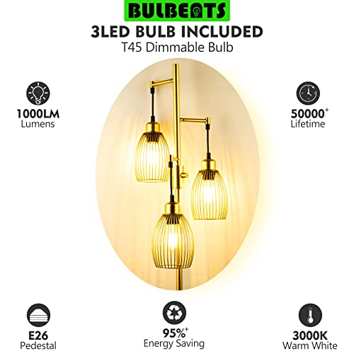 Decorative Gold Standing Lamp w/ 3pcs E26 LED Bulb (Included)