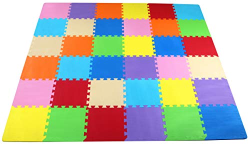 Kid's Puzzle Exercise Play Mat with EVA Foam Interlocking Tiles, 9 Colors (36 Tiles)