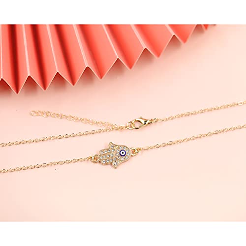 Gold Dainty Evil Eye Necklace & Hamsa Necklace Turkish Blue Eye Pendant for Women