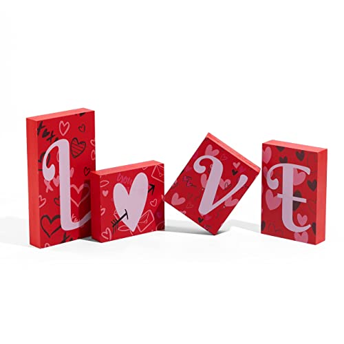 Valentines Day Table Decoration - Wooden Blocks Love Signs