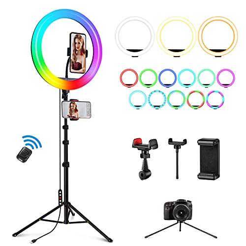 Ring Light w. Stand 72'' Tall & 3 Phone Holders38-42 Color Modes