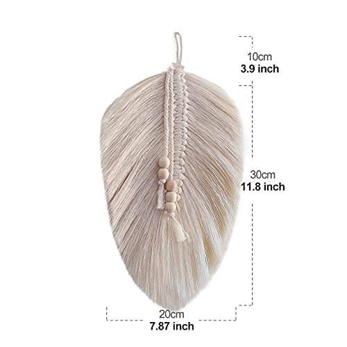 Cotton Macrame Feather Leaf w/  Wooden Beads Wall Decoration