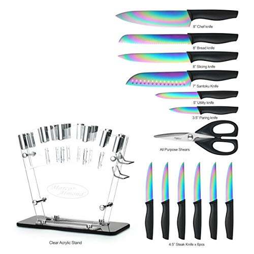 Hecef 14 Pcs Knife Set with Wooden Block Sharp Blades Chef Santoku Steak  Knives