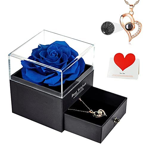 Preserved Rose w/ I Love You Necklace on Mothers Day/Valentines/Birthday