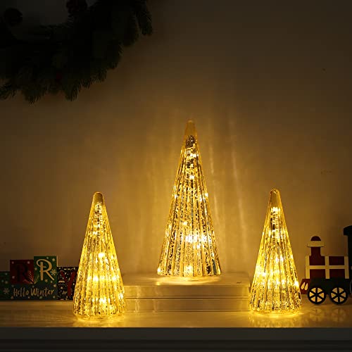 3 Packs Pre-lit Gold Glass Christmas Tree