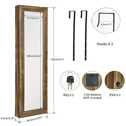 Solid Wood Jewelry Organizer w/ Full Length Mirror Wall/Door Mounted