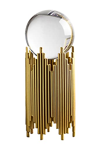Modern Abstract Art Crystal Ball w/ Gold Iron Stand Decorative Ornaments for Home Decoration