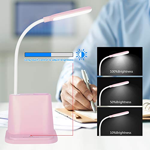 Rechargeable Desk Lamp w/ USB Charging Port, Pen Holder & Phone Holder