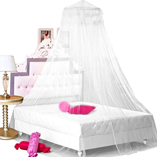 Princess Bed Canopy Netting Mosquito Net Round Lace Dome for Twin Full & Queen Size Beds w/ Jumbo Swag Hook