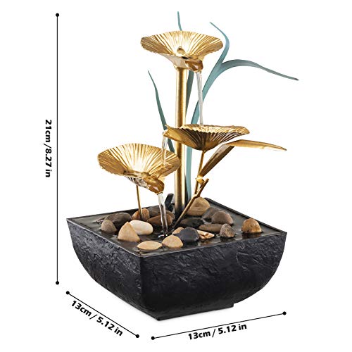 Lotus Leaf Fountains Waterfall Decoration Includes Many Natural River Rocks & Colorful Scene Light