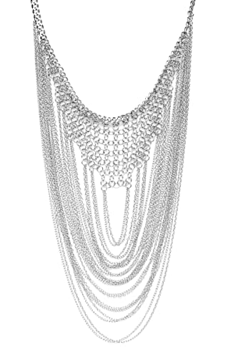 Women's Necklace - Elegant Layered Curb Chain Statement Bib Collar Necklace Costume Jewelry, White