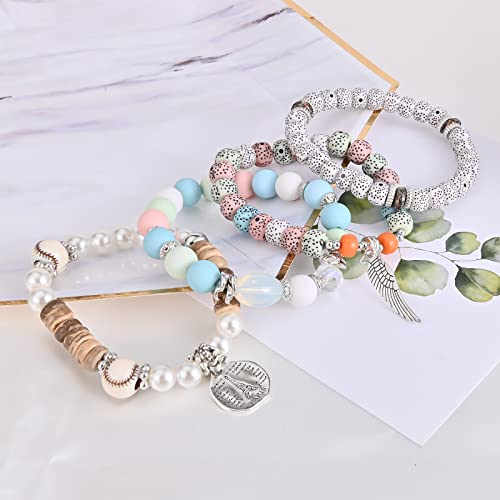 6 Sets Stackable Stretch Bracelets Multi-color Bohemian Bracelet Sets for Women