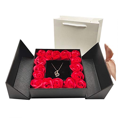 Eternal Real Rose Gift Box w/ Heart Design Necklace Gifts for Valentines Day/ Wedding Anniversary