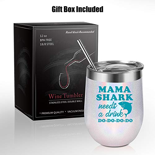 Wine Tumbler Mommy Shark Cup for Mothers Day/Birthday Gift