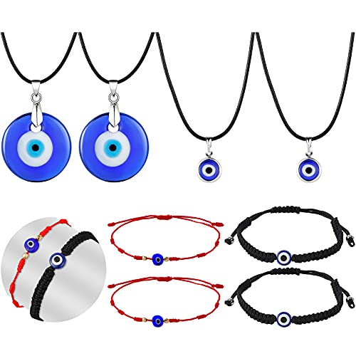 8 Pieces Evil Eye Necklace Bracelet Set-  Adjustable for Men/Women