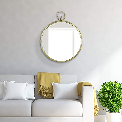 Gold Round Wall Mirror w/ Decorative Handle