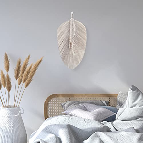 Cotton Macrame Feather Leaf w/  Wooden Beads Wall Decoration