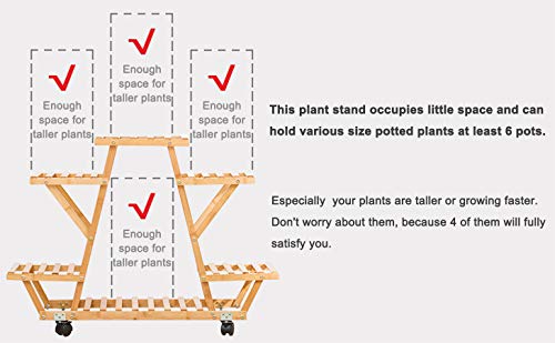 Bamboo Rolling 6 Tier Plant Stand Rack