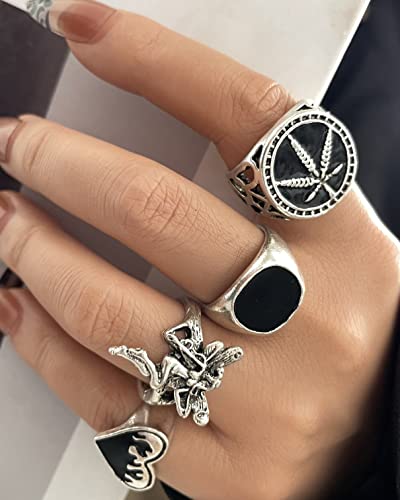 Vintage Silver Open Punk Rings for Men Women