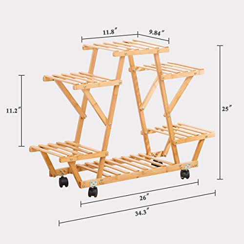 Bamboo Rolling 6 Tier Plant Stand Rack