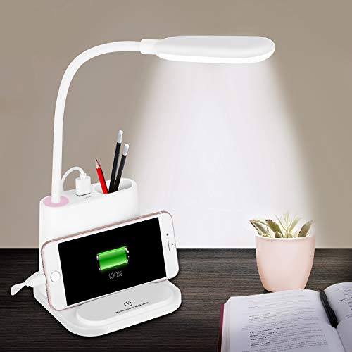 Rechargeable Desk Lamp w/ USB Charging Port, Pen Holder & Phone Holder