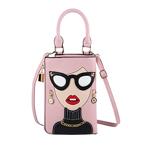 Novelty Lady Face Shoulder Bags Funky PU Leather Top Handle Satchel Handbags Clutch Purse for Women