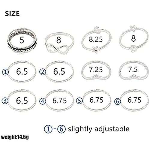 12pcs  Silver Rings for  Women Set- Size 5 6 7 8