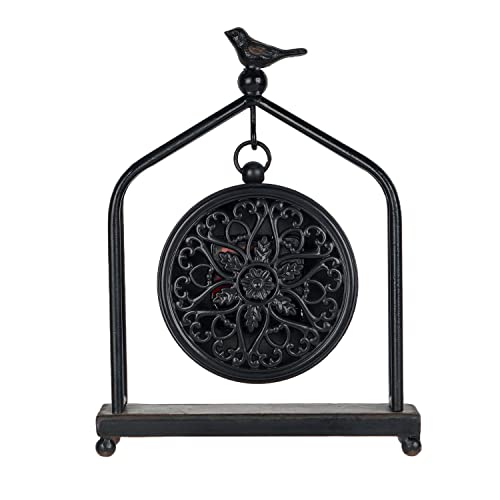 7.5'' x 10'' Silent Mantel Clock w/ Iron Tower Frame, Black