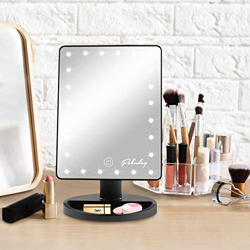 Makeup Mirror w/ Lights & 10X Magnifying Mirror - 24 LED Lighting Adjustable, Dual Power Supply, Touch Screen