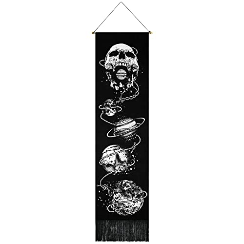 Skeleton Tapestry Planet  Gothic Skull White and Black for Bedroom, Living Room