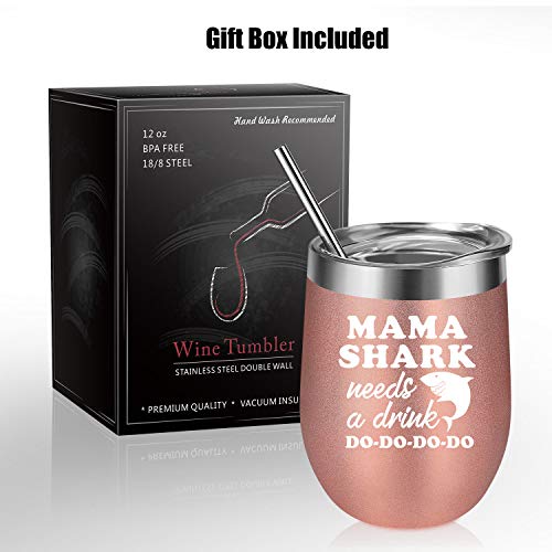 Wine Tumbler Mommy Shark Cup for Mothers Day/Birthday Gift