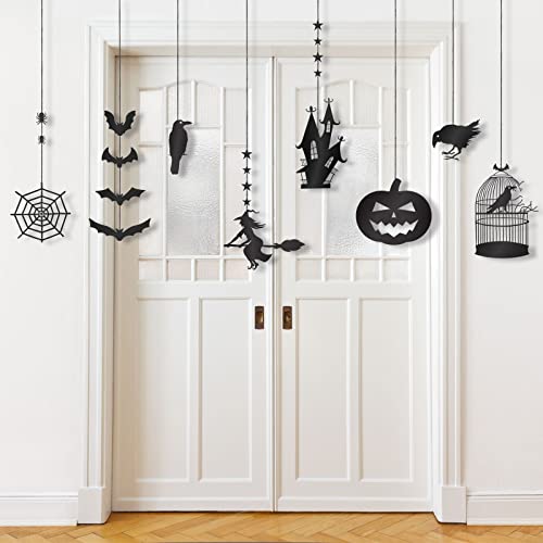 Hanging Ornaments PVC Waterproof Pumpkin Witch Haunted House Bat Spider Black Signs with Rope